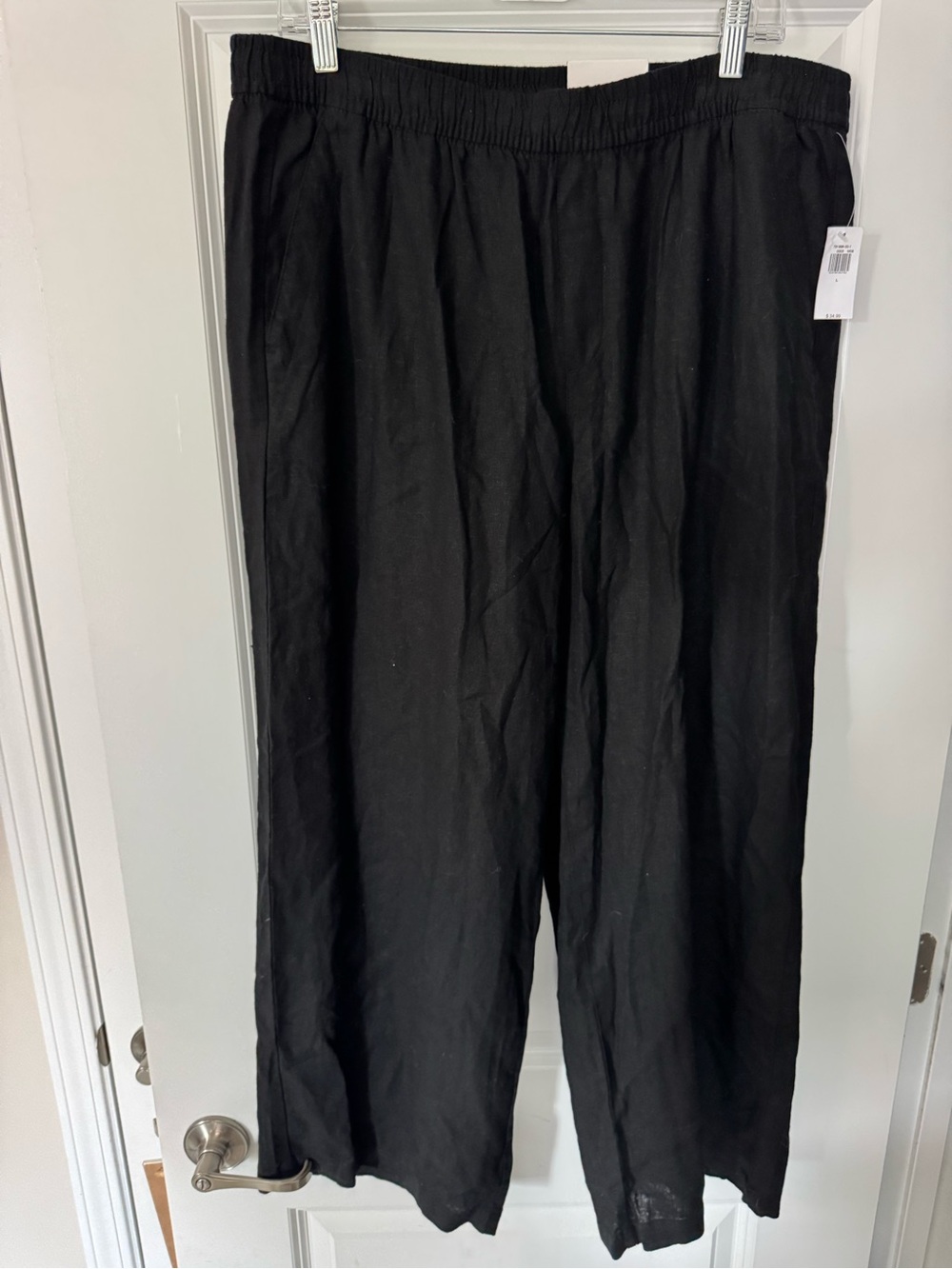 NWT Old Navy Linen Black Drawstring High Rise Pull on Pants size Large